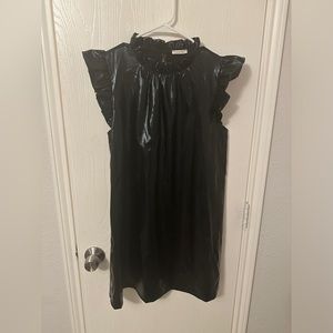 JODIFL Black Shiny Mini Dress with Ruffle Sleeves